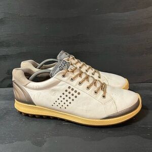 ECCO Biom Hydromax Mens Size 11 EU 45 Off White Yak Leather Spikeless Golf Shoes